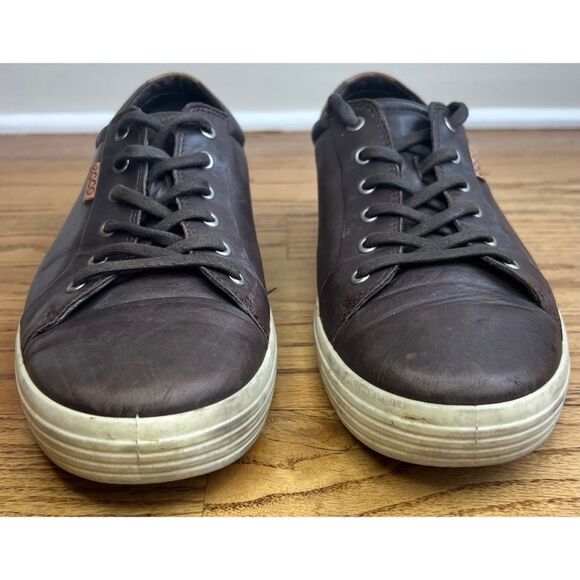 Ecco Soft 7 Brown Leather Low Top Lace Up Extra Width Sneaker Casual Shoe Sz 46 - Picture 2 of 13